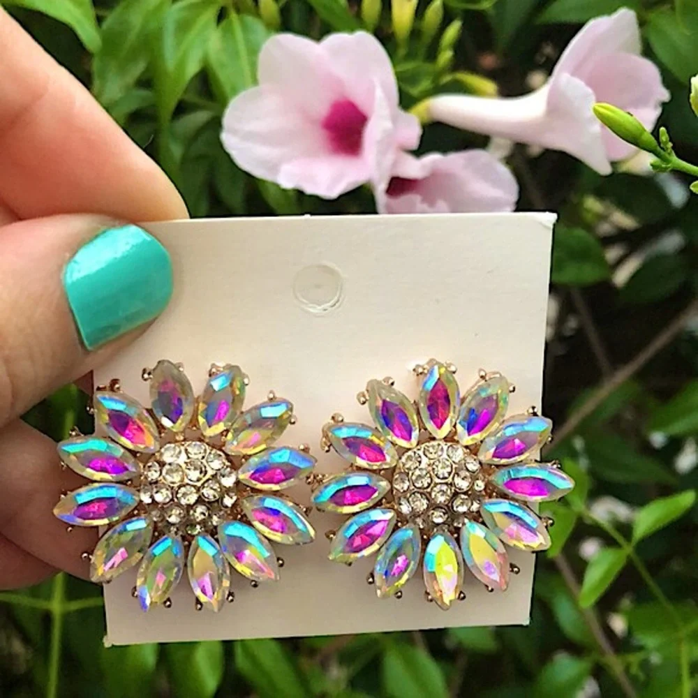Aurora Borealis Sunflower Crystal Earrings